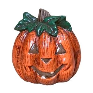Orange Jack O Lantern Pumpkin Figurine Handmade Ceramic Halloween Kitsch Harvest